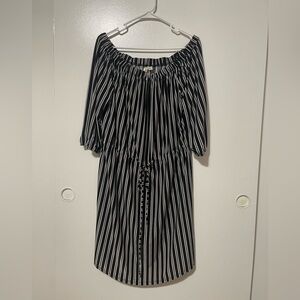 Tacera black white stripe dress